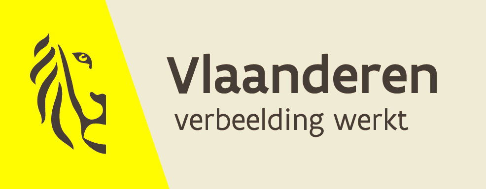 foto half geel met een halve leeuwen kop in de witte kant geschreven Vlaanderen  verbeelding werkt link voor subsidies  Schrijnpoort plaatsen van ramen en deuren