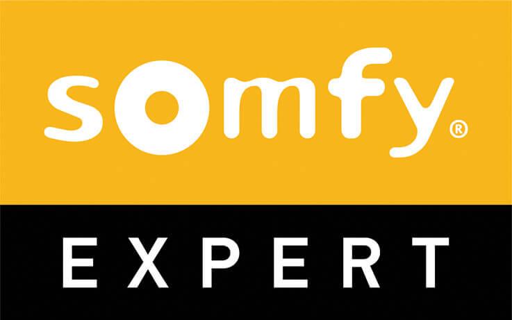 Somfy expert Schrijnpoort BV Gelesticker met zwart Somfy expert plaatsen van deuren en ramen automatisatie Schrijnpoort BV